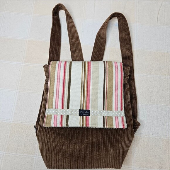 Anna William Newburyport Corduroy Stripe Zip Top Adjustable Straps Backpack Bag main image 8